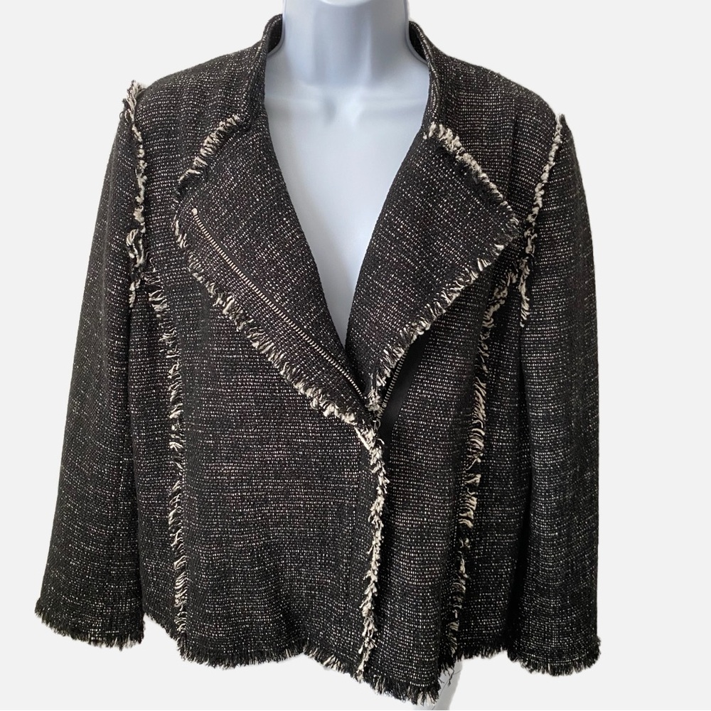 Ann Taylor Women's Tweed Fringe Asymmetrical Zip Moto Jacket Blazer
